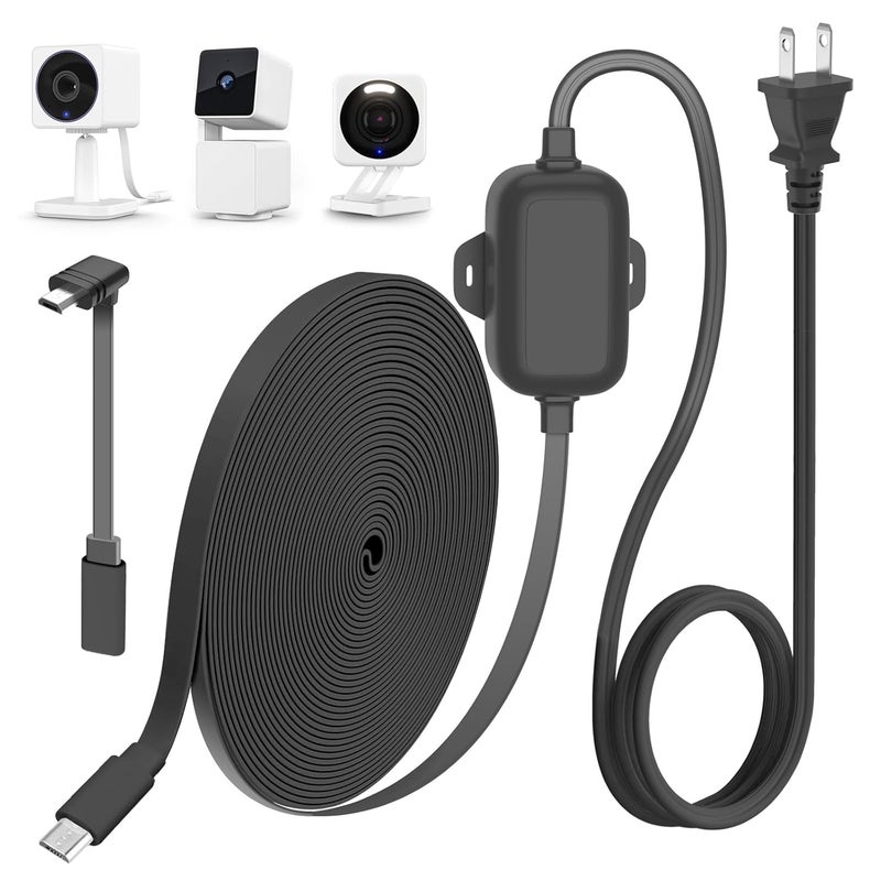 delilyn 25FT Outdoor Power Adapter for WYZE Cam V4/Cam OG/V3/V3 Pro, L-Shape Micro USB Extension Cable for Cam Pan V3, IP67 Waterproof Flat Cable Charge Your Camera - Image 1